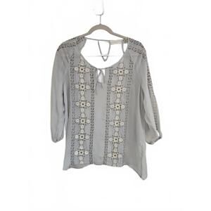 4 Love and Liberty Sheer Johnny Was Top Size M  Embroidered 100% Silk